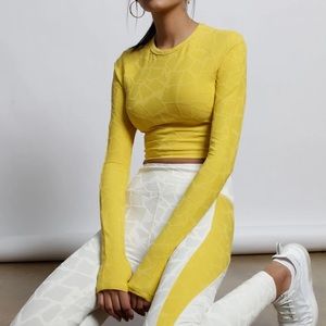High-Waist Cream Leggings with Yellow Side Panel